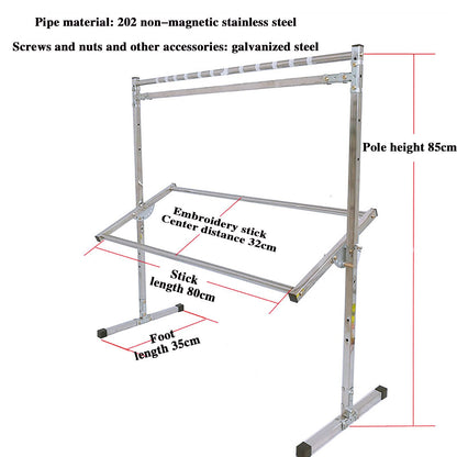 Embroidery Stand, Stainless Steel Needlework Floor Frame, Adjustable Cross Stitch Craft Stand, with 12 Hanging Wire Buckles, Standing Embroidery Lap Table, for Arts Crafts Sewing Needlework