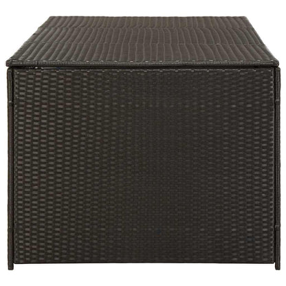 GKHPYURE Poly Rattan Patio Storage Box, 70.9x35.4x27.6 Inch Large Outdoor Storage Trunk with Gas Lift Lid, Powder-Coated Steel Frame, Hand-Woven for Cushions