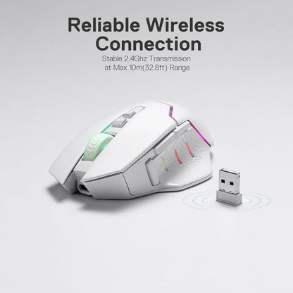 Redragon M690 PRO Wireless Gaming Mouse, 8000 DPI Wired/Wireless Gamer Mouse w/Rapid Fire Key, 8 Macro Buttons, Ergonomic Design for PC/Mac/Laptop, White