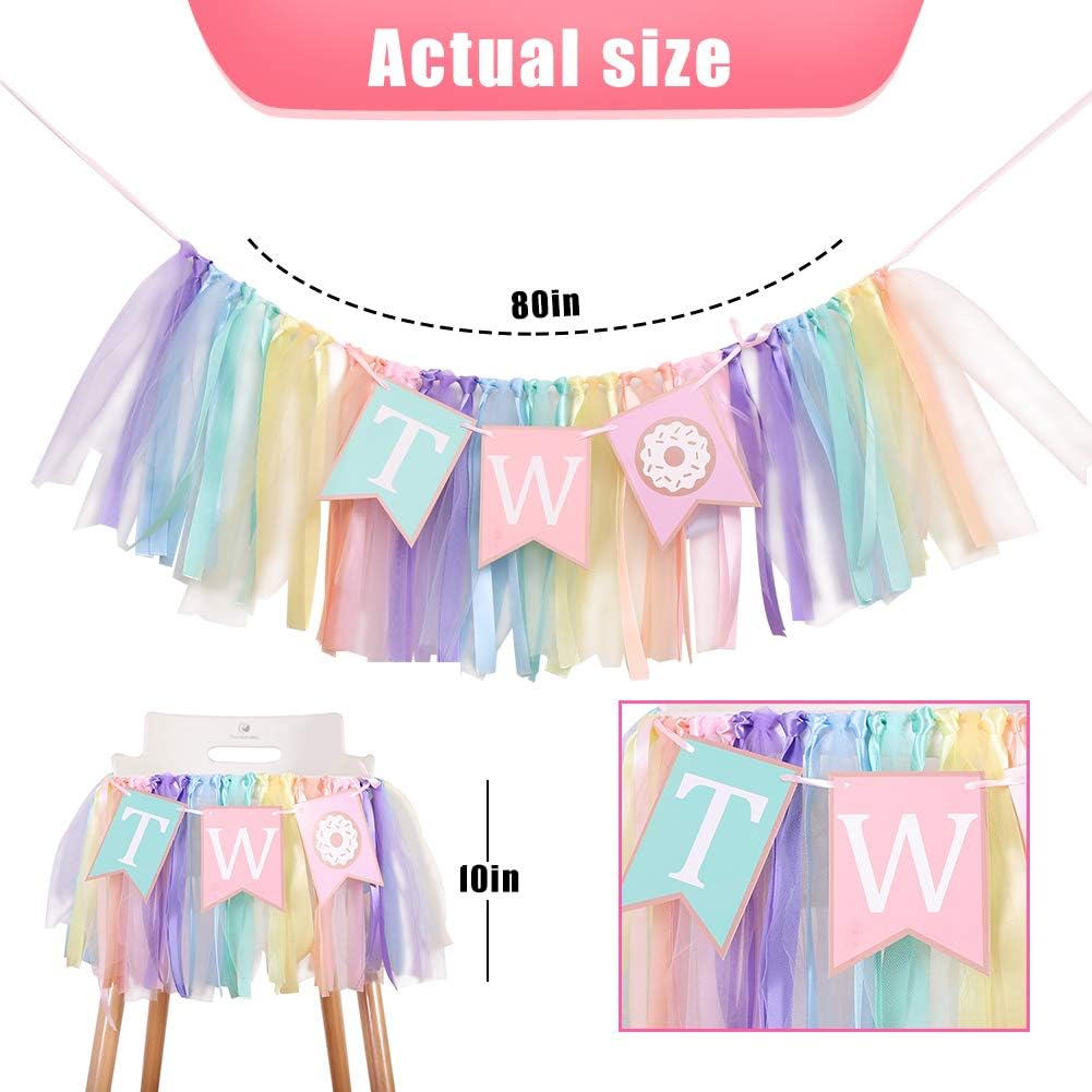 1 2 2) Donut to Years Old Birthday Banner - Donut Theme Birthday High Chair Banner, a Soft Rainbow Ribbon Tutu Group