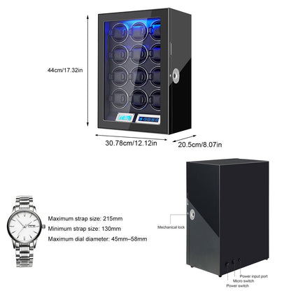 GCCRGRC Watch Winder 12 Slots Automatic Watches,Ultra-Quiet Japanese Motors, Built-in LED Illumination and LCD Touchscreen Control-Fingerprint Lock