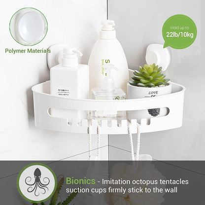 LUXEAR Corner Shower Caddy, Suction Cup No-Drilling Removable Basket for Bathroom Storage, Waterproof & Rustproof