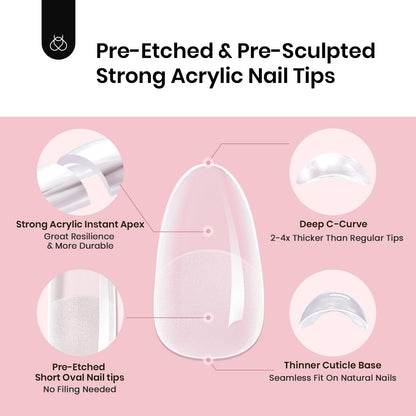 Beetles Tipex Instant Apex Nail Tips Kit, Coffin Long 224Pcs 16 Sizes Pre-Building & Pre-Etched Thicker Acrylic Nails False Nail Extension with Tipex Nail Glue Mini Nail Lamp