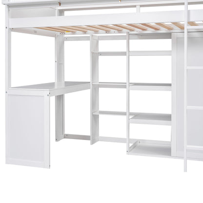 Ball & Cast Twin Size Loft Bed with Big Storage Under-Bed Desk & Staircase,Wooden Bedframe W/Integrated Wardrobe,Drawers & Shelves,Space-Saving,Modern Furniture for Boy Girl Teens Small Bedroom,Gray