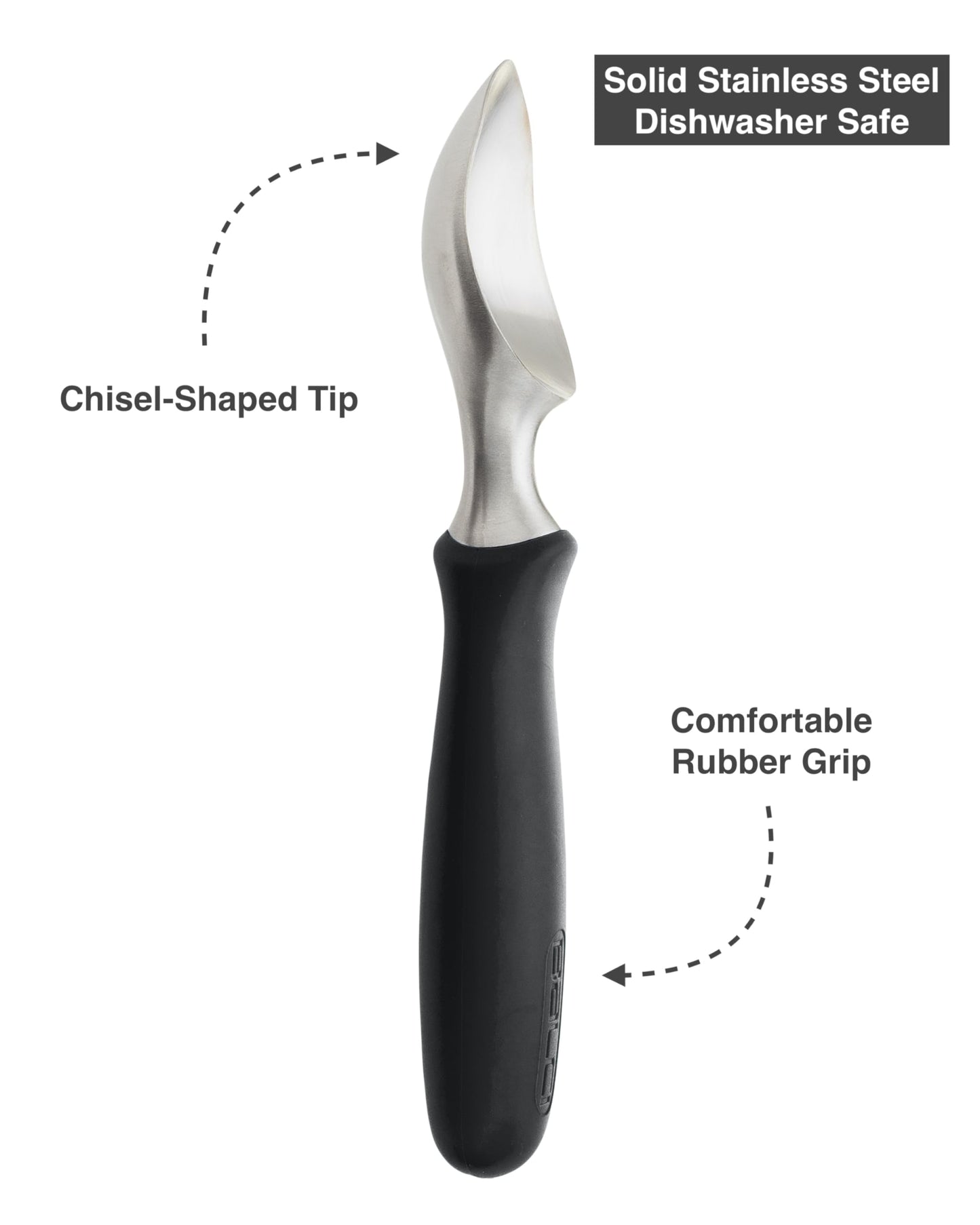 BALCI Ice Cream Scoop - Heavy Duty Stainless Steel Icecream Scooper With Non-Slip Rubber Grip - Professional Metal Ice-Cream Spade - Dishwasher Safe – Black