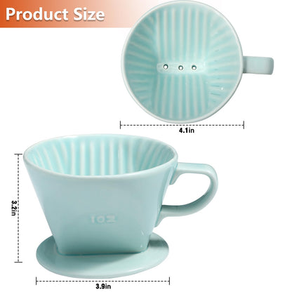 LHUKSGF Pour Over Ceramic - Coffee Dripper Ceramic Coffee Maker with 3 Holes Flat Bottom, Porcelain Slow Filter Cone for Travel, Camping, Office, Home, Coffee Maker Brew, Green