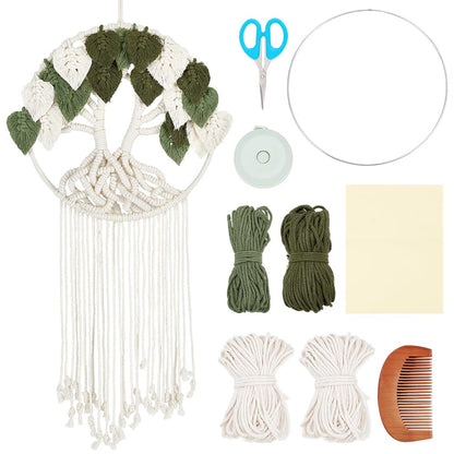ORIGACH DIY Macrame Tree of Life Wall Hanging Kit Handmade Boho Leaves Tapestry Macrame Kit for Beginner Adults with Step by Step Instruction Macrame Wall Decor for Living Room, Green