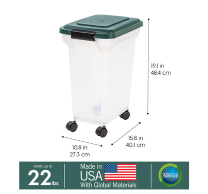 IRIS USA, Inc. Remington Airtight Pet Food Storage Container, 22-Pounds, Hunter Green