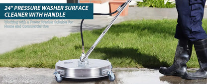 24" Stainless Steel Surface Cleaner for Pressure Washer, 4000 PSI Max Power Washer Attachment with Dual Rotating Nozzles, 4 Wheels, Adjustable Handle for Driveway, Patio, Sidewalk