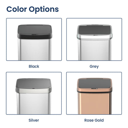 Ninestars 13 Gallon Automatic Trash Can, 50L Touchless Motion Sensor Garbage Can with Odor-Sealing Lid, Rectangular Stainless Steel, Silver Trim
