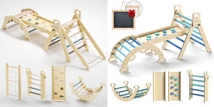 BlueWood 8 in 1 Pikler Climbing Set Indoor Arch Toys for Toddlers 1-3 Years