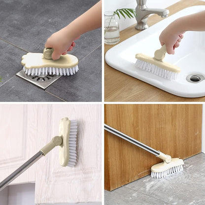 LandHope Long Handled Scrub Brush, Rotatable Brush Head for Bathroom, Kitchen, and Tile Cleaning (Beige)