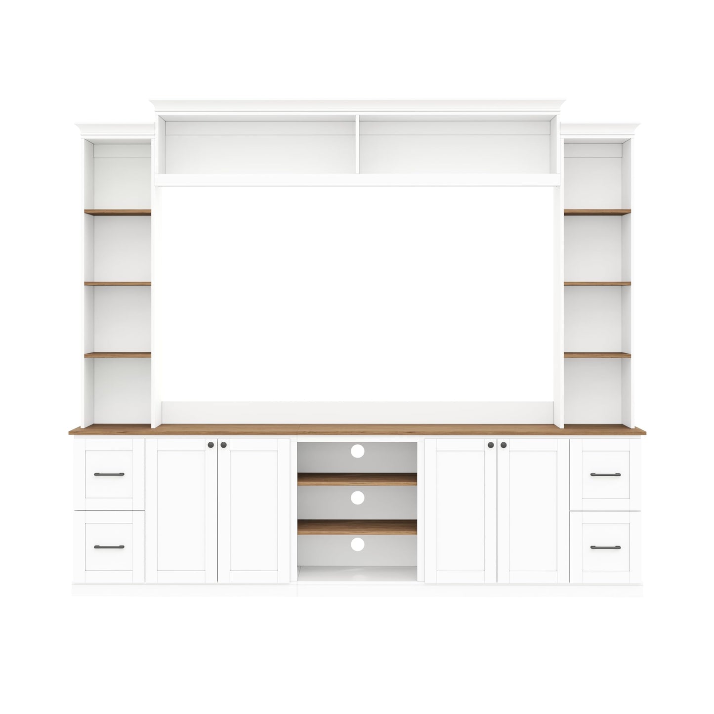 Ball & Cast 94.8" Entertainment Center Wall Unit with Bookshelf for TVs Up to 70",Farmhouse Large TV Stand with Walnut Adjustable Shelves,Retro Media Console with 4 Drawers for Living Room,White