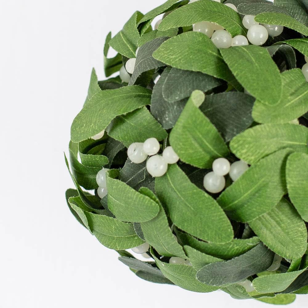 Factory Direct Craft Hanging Mistletoe Ball, Artificial Green Poly Silk Leaves, Multiple White Berries