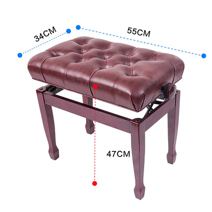 EliteBloom Leather Piano Bench Deluxe Piano Bench Adjustable Keyboard Stool with Waterproof Cushion Wooden Faux Leather Piano Stool with Load Capacity Up to 180 Kg,Brown,Redwood Color