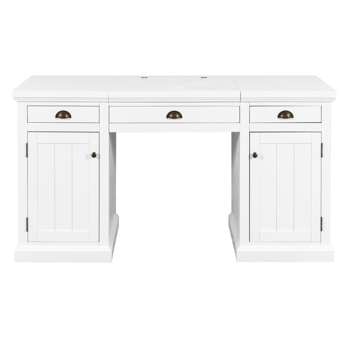 Merax 67" Modern Executive Desk, Computer Desk with 2 Wooden Doors Storage Cabinet and 3 Drawers, Rectangle Home Office Desk Reading Desk Writing Table Workstation for Study Living Room Office, White