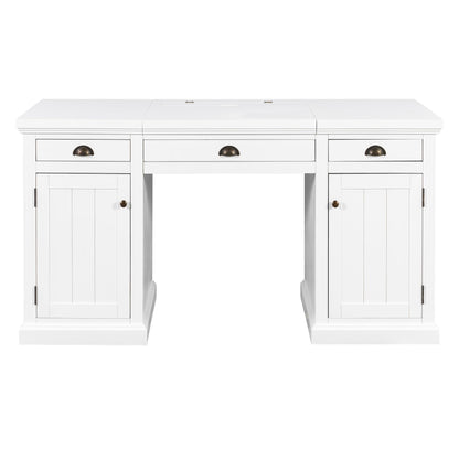 Merax 67" Modern Executive Desk, Computer Desk with 2 Wooden Doors Storage Cabinet and 3 Drawers, Rectangle Home Office Desk Reading Desk Writing Table Workstation for Study Living Room Office, White