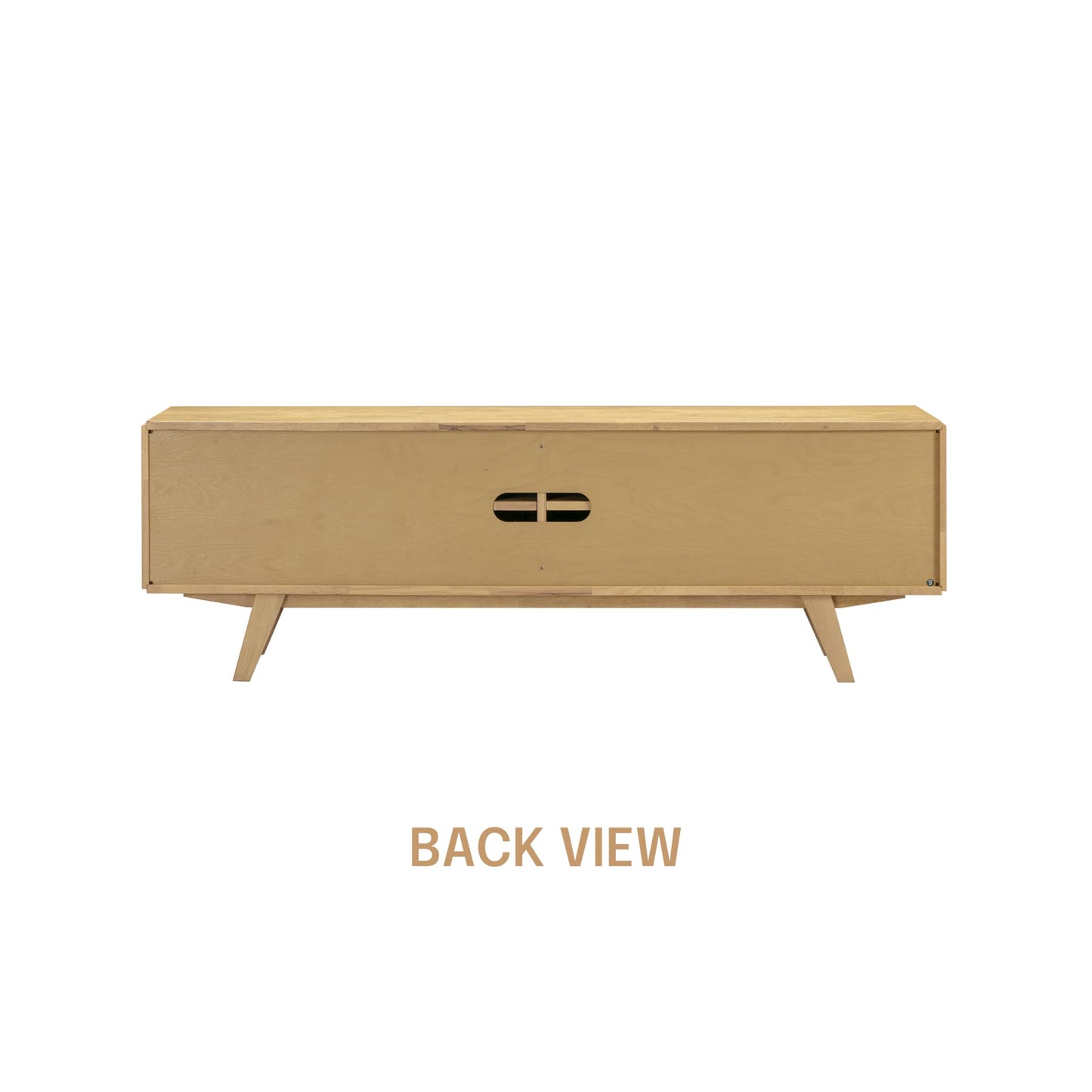 NTC Sapa Mid-Century Modern Solid Wood TV Stand 4-Door Media Console with Carved Geometric Fronts for TVs up to 75", Effortless Assembly, Sand