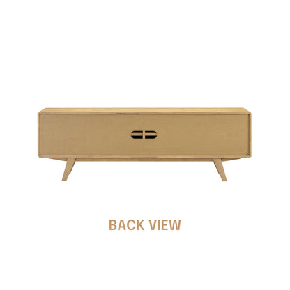 NTC Sapa Mid-Century Modern Solid Wood TV Stand 4-Door Media Console with Carved Geometric Fronts for TVs up to 75", Effortless Assembly, Sand