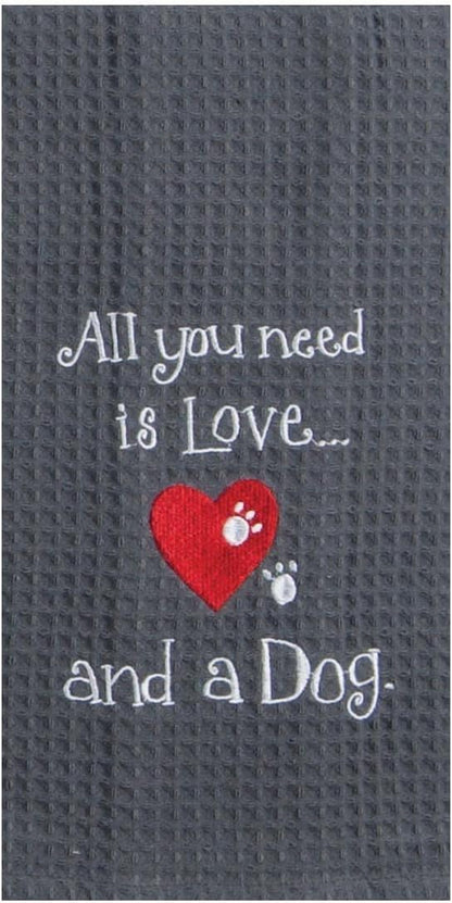 Kay Dee Dog Lover Embroidered Waffle Towel Set - Cotton, You Had Me at Woof & Dog Love