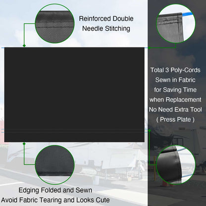 Leaveshade RV Awning Fabric Replacement Motorhome Camper Trailer Awning Fabric Super Heavy Vinyl Coated Polyester 15'3''(Fit for 16' Awning)-Solid Black
