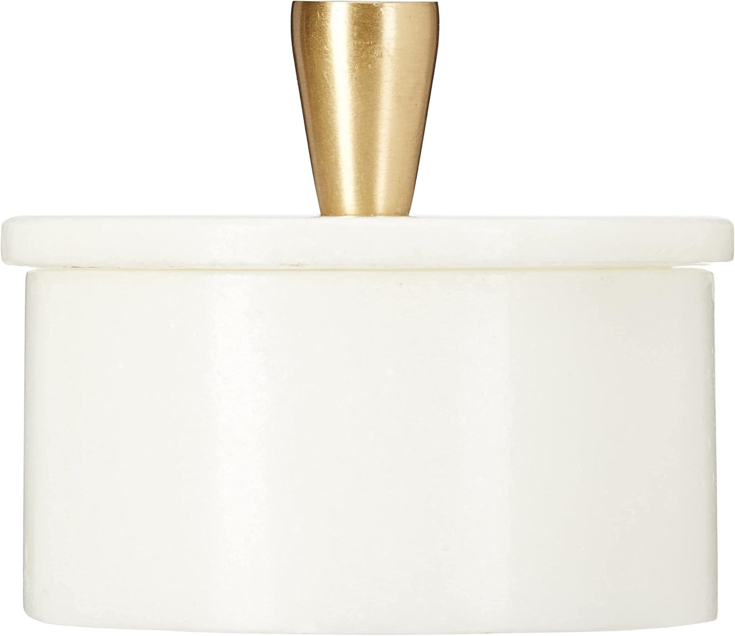 Queenza White Marble Salt Cellar with Lid and Brass Knob, 3 Inch Salt and Pepper Bowls, Kosher Salt Holder for Gifts