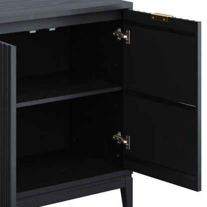 Nathan James Jasper Modern Sideboard, TV Stand with Fluted Doors, Accent Storage for Kitchen or Living Room, Black Oak, Set of 4