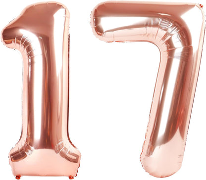 Rose Gold Number 17 Balloon - 40 Inch 17th Birthday Decorations for Girls & Boys