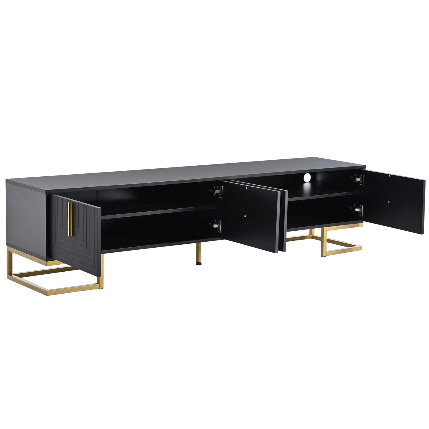Merax Modern TV Stand with Metal Legs, Gold Handles, Geometric Lines and Adjustable Shelves for TVs Up to 80'', Media Console Table, Luxury Storage Cabinets for Living Room, Black