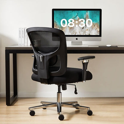 Sweetcrispy Ergonomic 500lbs Wide Heavy Duty Big and Tall Home Office Chair with Adjustable Lumbar Support and Wheels, 3D Armrest, for Adults