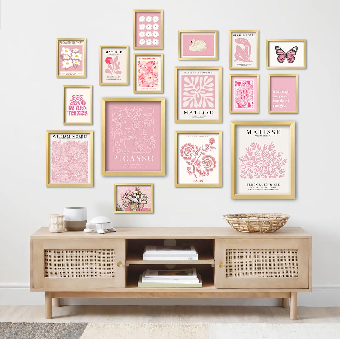 ANERZA 16 PCS Pink Wall Art Decor, Matisse Gallery Wall Prints for Bedroom, Light Pink Posters for Room Aesthetic, Collage Kit Pictures for Living Room, Teen Girls Dorm Home Artwork