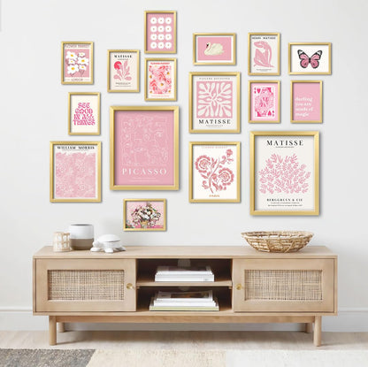 ANERZA 16 PCS Pink Wall Art Decor, Matisse Gallery Wall Prints for Bedroom, Light Pink Posters for Room Aesthetic, Collage Kit Pictures for Living Room, Teen Girls Dorm Home Artwork