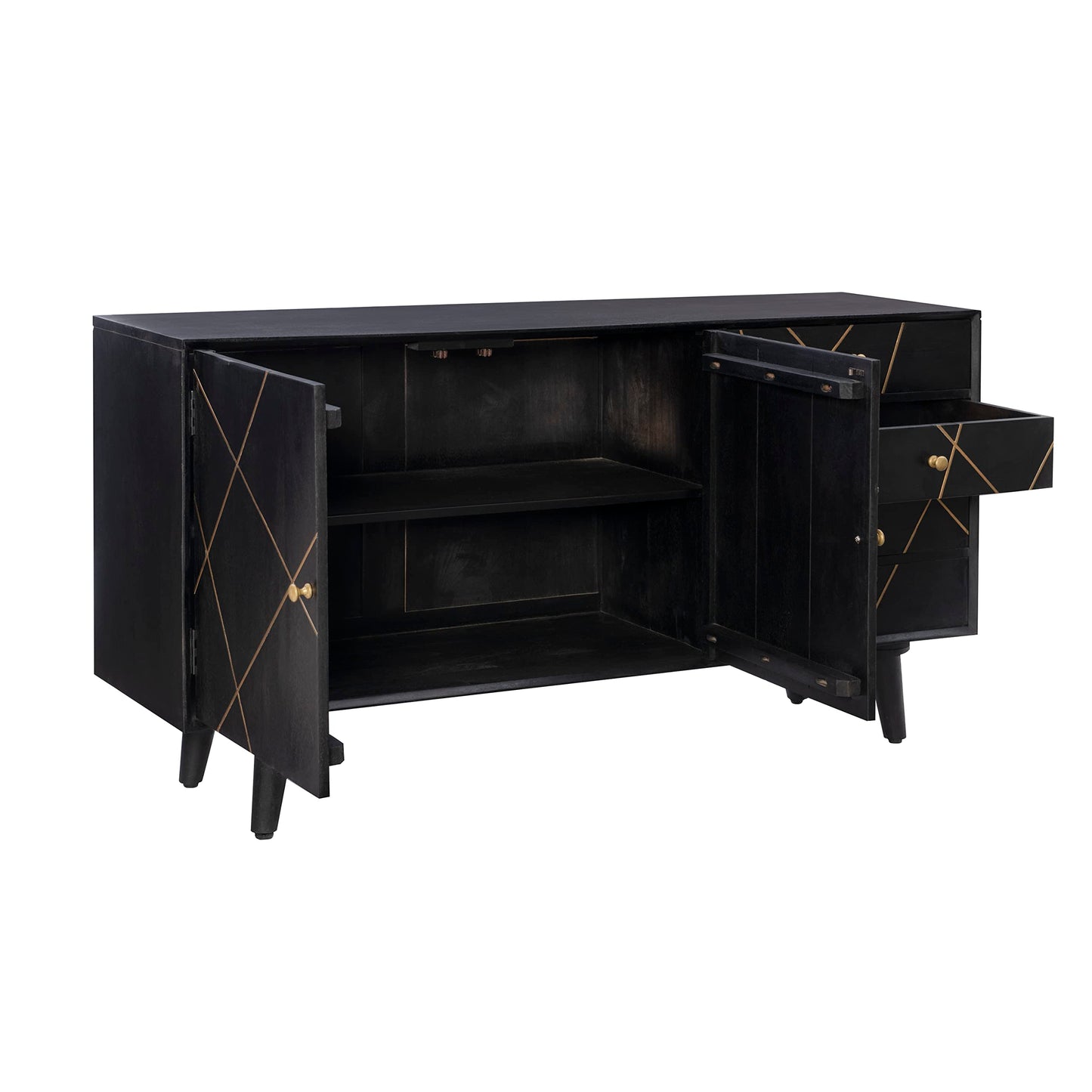 Powell Tate Mango Wood Console with Modern Gold Accents