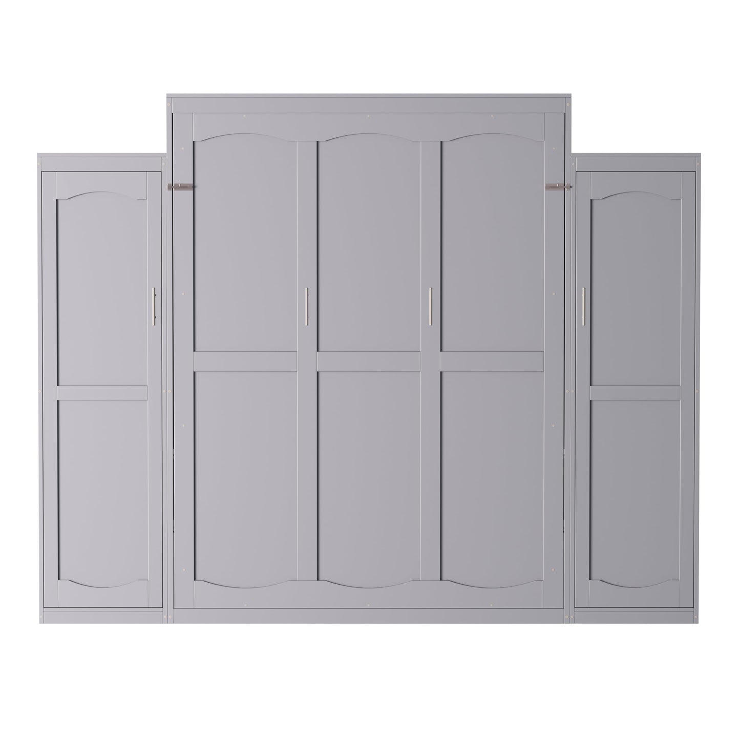 Merax Queen Size Wood Murphy Bed, with 2 Wardrobe and Storage Shelf, Multifunctional Foldable Wall Platform Bedframe for Guest-Room, Bedroom, Gray