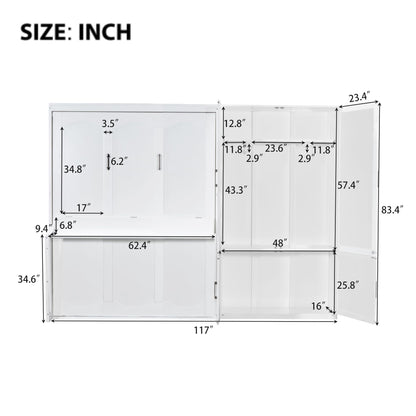 Ball & Cast Queen Size Murphy Bed Wall Bed with Built-in Wardrobe Storage and Hydraulic Lift System,Wood Hideaway Cabinet Platform Bedframe w/Slat Support,can be Folded,for Small Room,Dorms,White