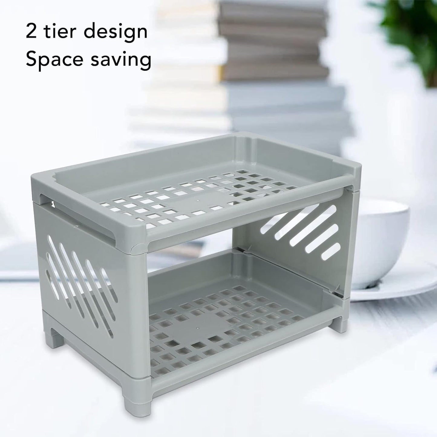 Bathroom Organizer Countertop, 2 Tier PP Hollow Storage Rack Shelf for Kitchen, Spice Rack, Cosmetic Organizer