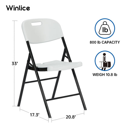 Winlice 10 Pack Thicker 800 LBS White Folding Chairs, Commercial Grade Folding Chair, Foldable Chairs for Events