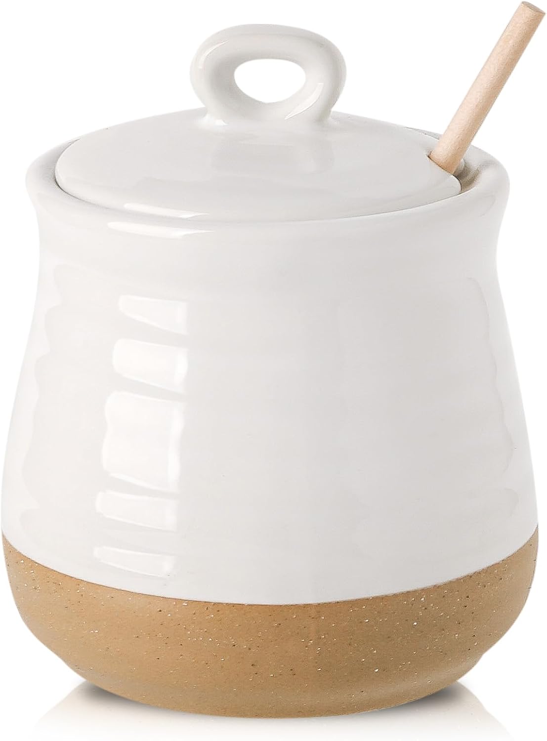 12 HASENSE Ceramic Honey Pot with Lid and Dipper Stick, Ounce HoneyJar Dish for Home Kitchen, Farmhouse Honey Container