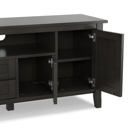 SIMPLIHOME Warm Shaker TV Stand - 72 inch Wide Solid Wood Media Console in Hickory Brown, Transitional Entertainment Center for Living Room for TVs up to 80 Inches with Cabinets and Cable Management