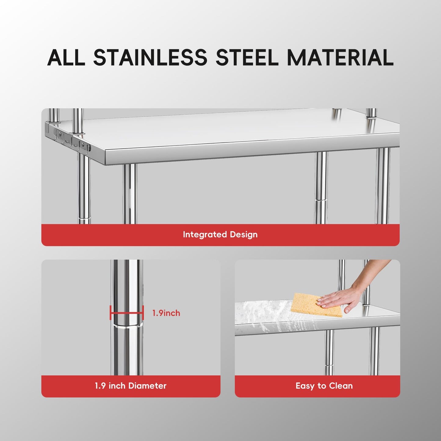 EliteEdge Commercial Stainless Steel Prep Table with Adjustable Shelves and Side Hooks, 36" X 24" Heavy Duty Workstation for Restaurant, Kitchen, or Workshop