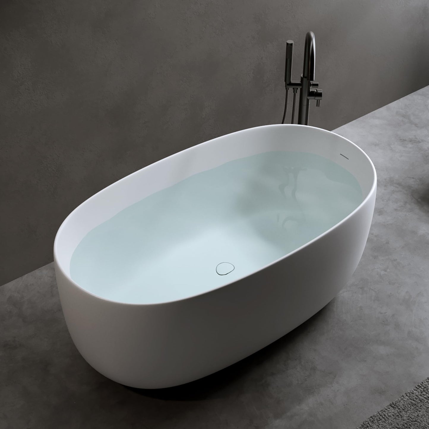 Favfurish 47" Freestanding Stone Resin Bathtub,Oval Shape Contemporary Soaking Tub w/Pop-Up Drain & Overflow, Compact Design for Small Spaces, Matte White