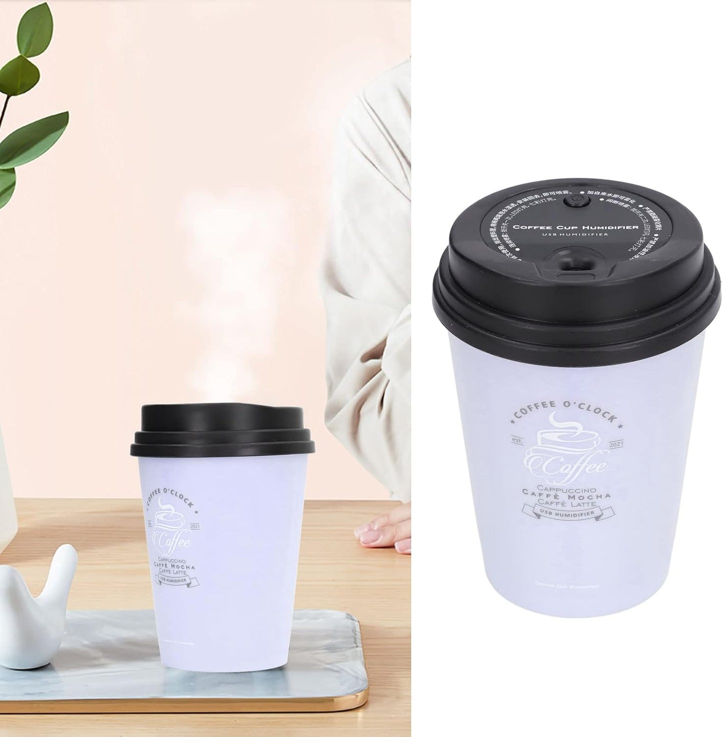 Coffee Cup Humidifier, Compact Lightweight Desktop Humidifier for Baby Bedroom Travel Office Use