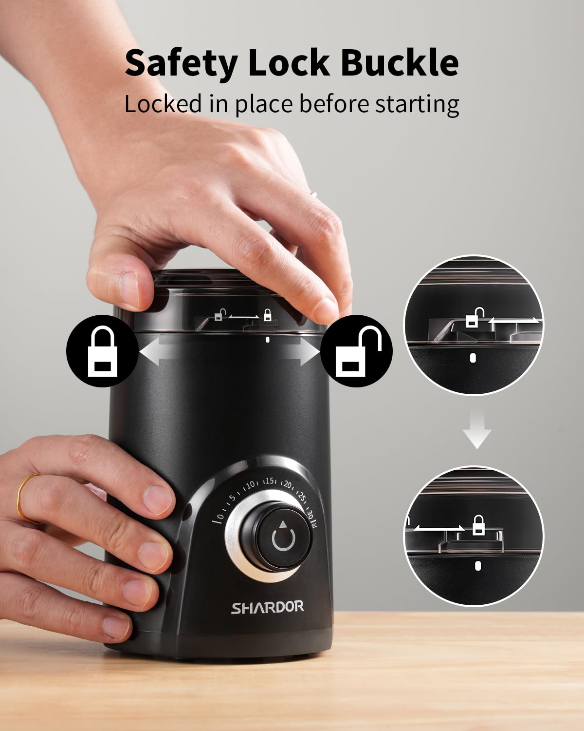 SHARDOR Electric Super Silent Blade Coffee Grinder, Timed Grind Control Rotary Knob, Adjustable Coarse to Fine for Coffee Beans, Spices & Herbs, Black