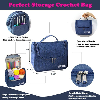 Yarniss Crochet Kit for Beginners,All in One Crochet Kits with 840 Yards Crochet Yarn,Ergonomic Crochet Hooks Set with Yarn for Adults,Navy