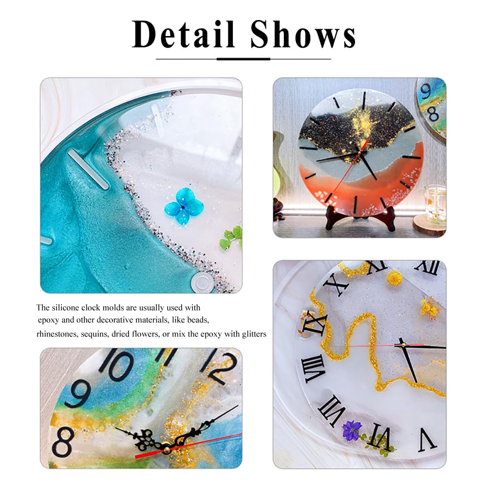 Resin Clock Molds,10''/14'' Roman Numerals Clock Silicone Mold with Mechanism,Resin Clock Epoxy Casting Molds for DIY Jewelry Art Crafts Home Decor Gift Wall Hanging Ornaments(Large, Arabic)