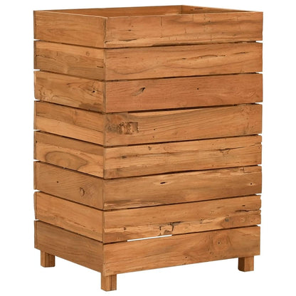 Foknhdi Height-Adjustable Teak Planter Box 19.7"x19.7"x28.3", Recycled Solid Wood Raised Garden Bed for Patio Balcony Living Room, Rustic Large Planter for Vegetables & Flowers