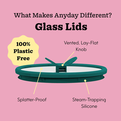 Anyday 2-Pack (2-Cup) Glass Food Storage Set with Glass Lids | Plastic-Free Meal Prep Set | Stackable Airtight Storage Container Set with Vented Lid for Microwave-Safe Reheating