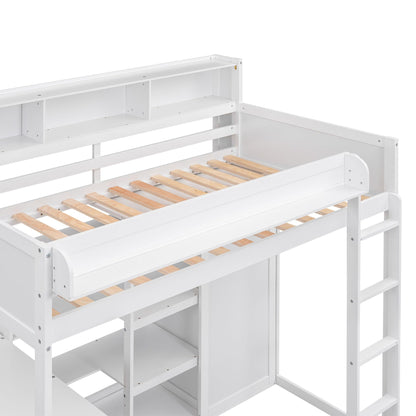 Ball & Cast Twin Size Loft Bed with Big Storage Under-Bed Desk & Staircase,Wooden Bedframe W/Integrated Wardrobe,Drawers & Shelves,Space-Saving,Modern Furniture for Boy Girl Teens Small Bedroom,Gray