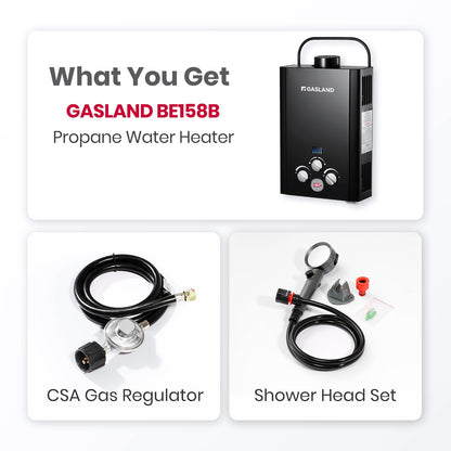 GASLAND BE158B 6L Portable Water Heater Camping | Digital Display & Multi-Protection |1.58 GPM Propane Tankless Hot Water Heater for Outdoor & Mobile Use, Black