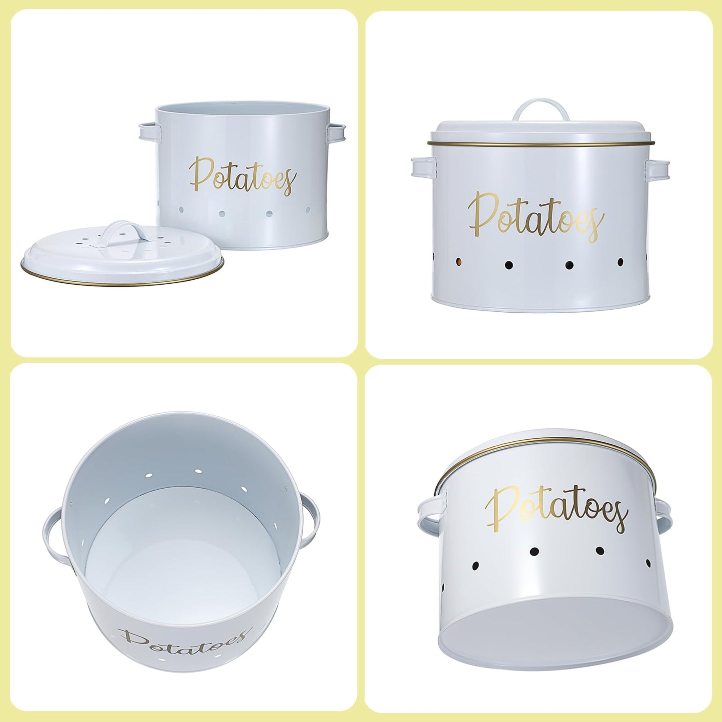 OwnMy Set of 3 Potato Onion Garlic Storage Bins Vegetable Containers Food Containers for Kitchen Counter, Potato Onion Storage Containers for Pantry Garlic Store Jars Vegetable Canisters Set, White